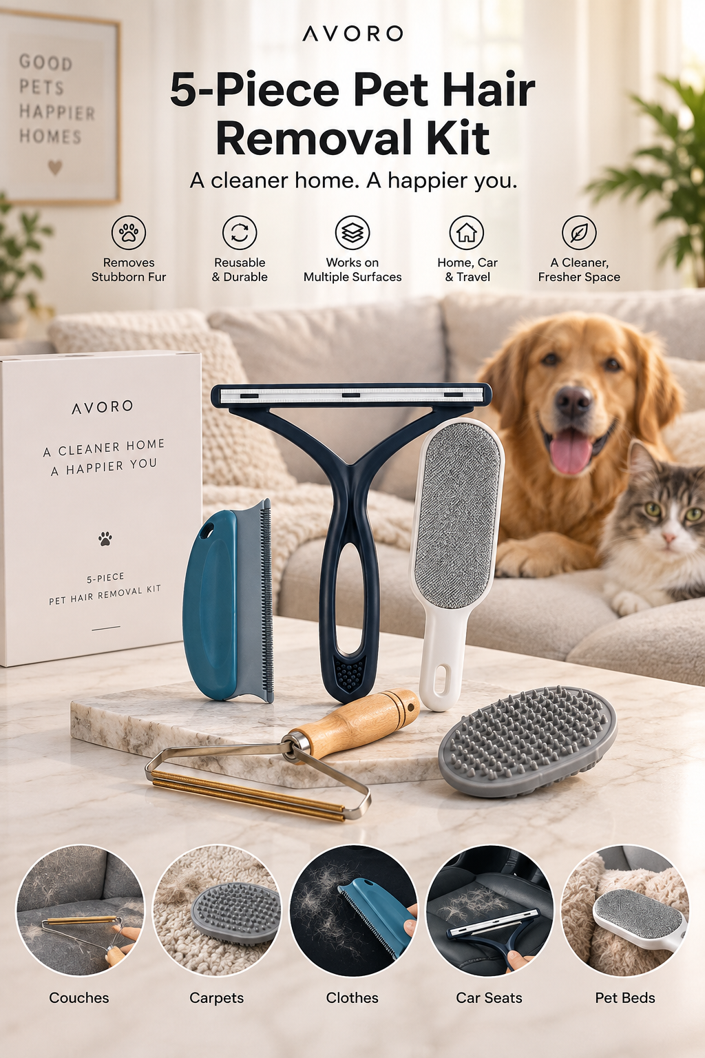 Avoro 5-Piece Pet Hair Removal Kit