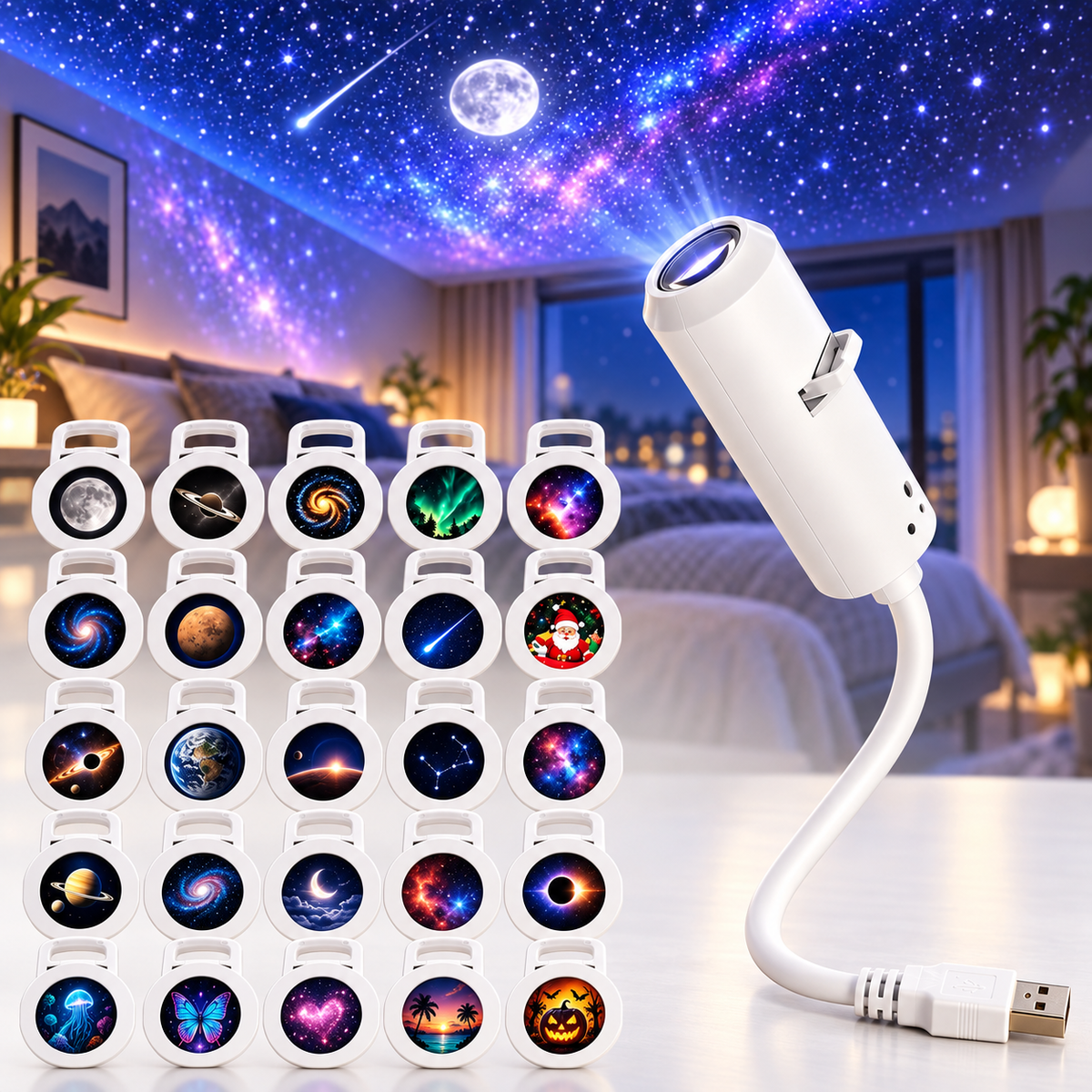 Avoro Galaxy Projector Lamp with interchangeable pattern slides